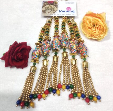 Varniart Beautiful Multi Stone Ball With Hanging Moti Tassle Latkan (12 PCs) - L 166