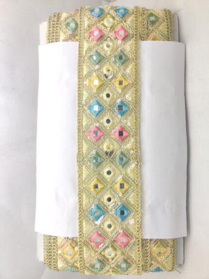Varniart Traditional Embroidery Diamond Mirror Lace Trim (9 Meter 63MM Width)- E 864