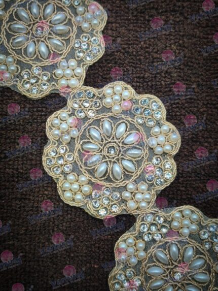 Varniart Amazing Embroidery Floral Lace Border With Jarkan and Moti (9 Meter- 63 MM Width)- S 724