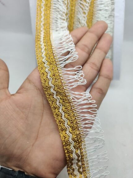 Golden & White Fringe Lace Border (9meter, 40mm width)-E 865