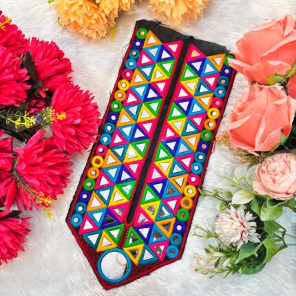 Geometric Triangle Mirror Work Neck Patch (Pointed V-Design)