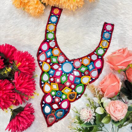 Designer Multishape Heavy Mirror Work Neck Patch (V-Cut Style)
