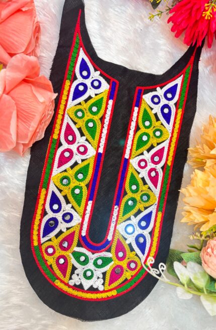 Multicolor Petal Motif Neck Patch with Mirror Work (U-Curve Style)