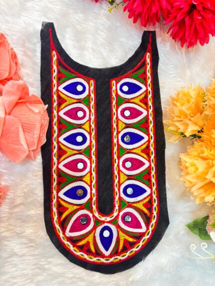 Teardrop Motif Multicolor Neck Patch with Mirror Work (U-Curve Design)