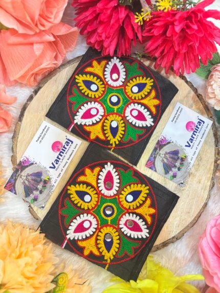 Traditional Kutch Geometric Mirror Work Patch – Colorful Square Embroidery (Pair)