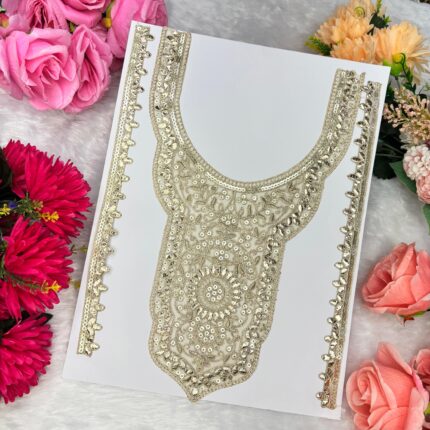 Golden Zari Work Neck Patch with Sequin Embellishment (Royal Bridal Design)