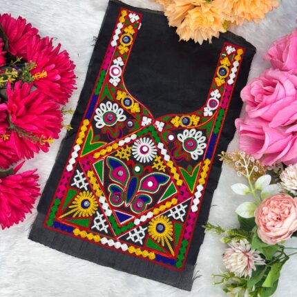 Traditional Kutchi Butterfly Neck Patch (Hand Embroidered with Mirror Work)
