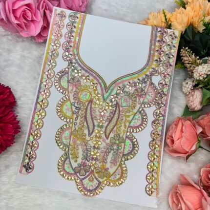 Varniart Iridescent Multicolor Mirror Work Neck Patch – Floral Royale