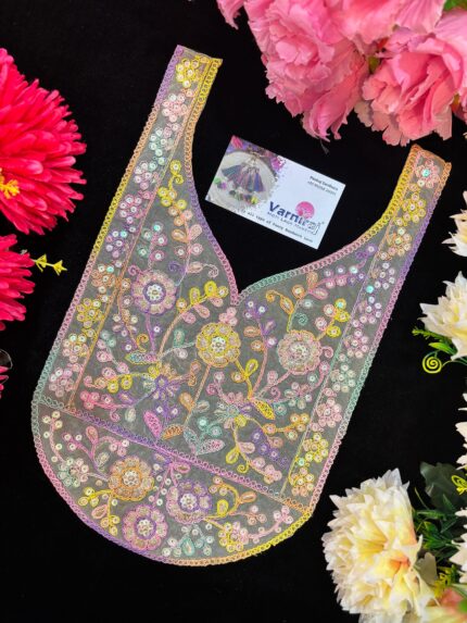 Varniart Pastel Floral Embroidery Neck Patch – Garden Bloom Edition