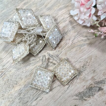 Varniart Amazing Silver White Square Beaded Latkan (2 PCs)