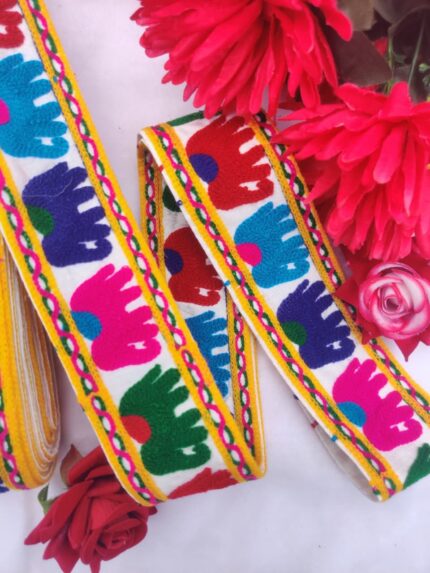 Varniart Multicolor Elephant Lace Border (63 MM Width, 9 Meter)- E 1072
