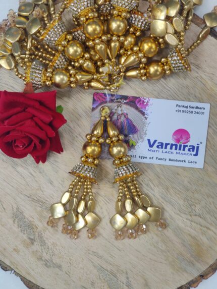 Golden Beaded Gold Latkan with Crystal Tassels (2 PCs) L-260