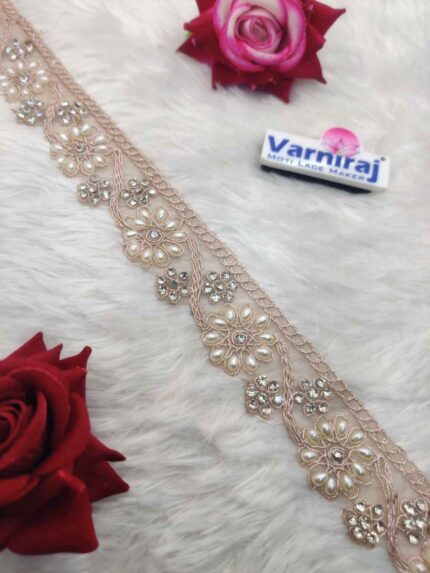 Pearl & Stone Floral Lace Border (9 Meter- 30 MM Width) S 868