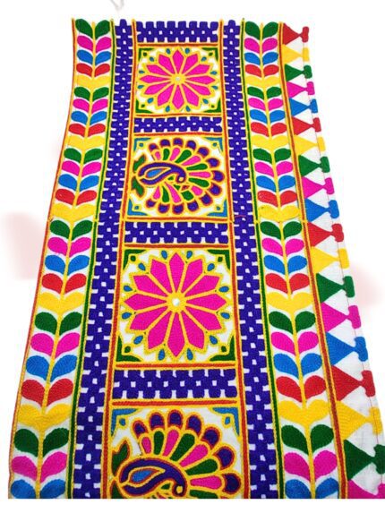 Kutchi Traditional Mirror Work Lace Border | Multicolor Embroidery Fabric Trim for Saree, Lehenga, Dupatta & Craft Decoration (9 Meter) | E 1096