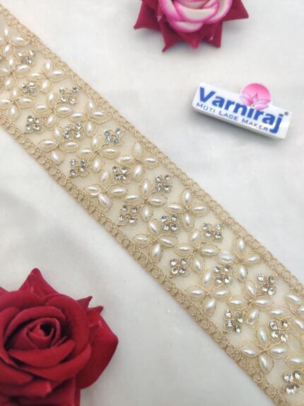 Jarkan Stone and Pearl Lace Trim (9 Meter- 55 MM Width) S 901