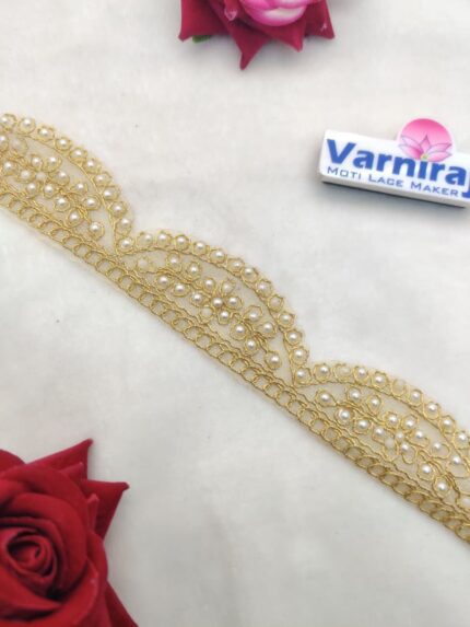 Varniart Amazing Pearl Embroidered Lace Border (9 Meter- 27 MM Width) S 886