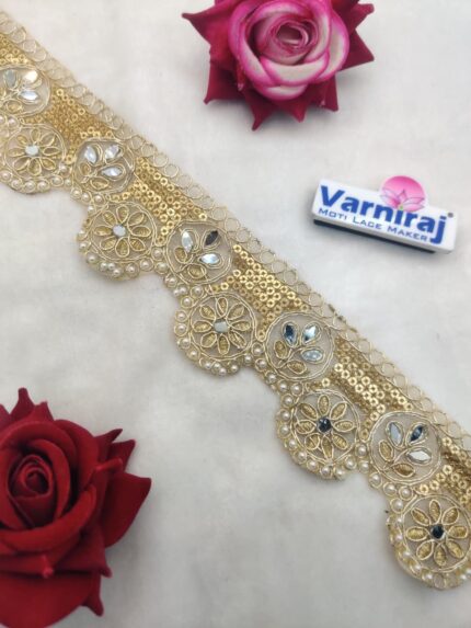 Varniart Amazing Round edge Pearl Mirror Lace Border (9 Meter- 50 MM Width) S 928