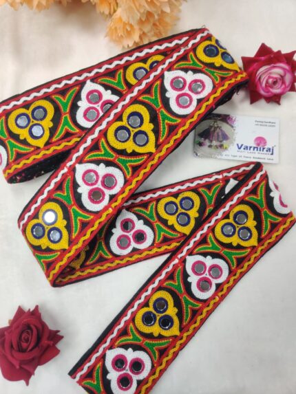 Varniart Amazing Kachi Mirror Lace Border for Saree, Lehenga, Blouse, Dupatta, & Crafts (70MM Width, 9 Meter)- S 1174