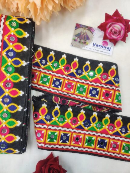 Varniart Amazing Kachi Mirror Lace Border for Saree, Lehenga, Blouse, Dupatta, & Crafts (100MM Width, 9 Meter)- S 1175