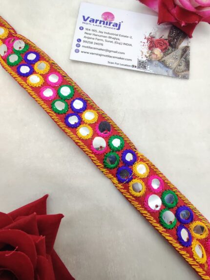 Kachi Mirror Work Lace Border for Chaniya Choli, Baby Frock, Saree, Dupatta, Blouse & Craft (9meter, 20mm width)- E 1223