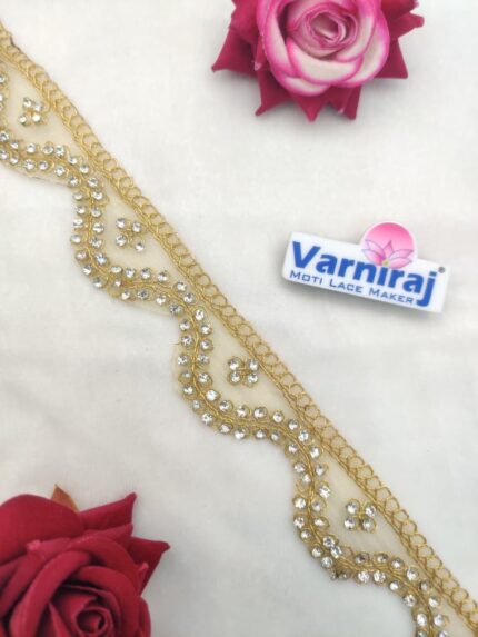 Varniart Amazing Wave shape border lace with Jarkan stone (9 Meter- 55 MM Width) S 882