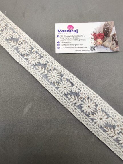 Varniart Cotton Work Lace Border for Saree, Dress, Dupatta & Blouse Decoration – 9 Meter Roll (White, Premium Quality) | E 1120