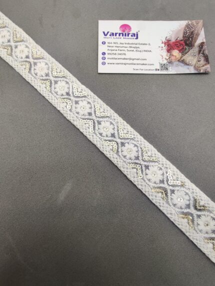 Varniart Cotton Work Lace Border for Saree, Dress, Dupatta & Blouse Decoration – 9 Meter Roll (White, Premium Quality) | E 1122