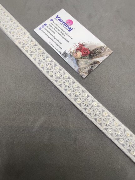 Varniart Cotton Work Lace Border for Saree, Dress, Dupatta & Blouse Decoration – 9 Meter Roll (White, Premium Quality) | E 1123