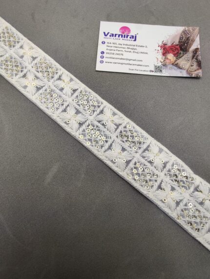 Varniart Cotton Work Lace Border for Saree, Dress, Dupatta & Blouse Decoration – 9 Meter Roll (White, Premium Quality) | E 1126