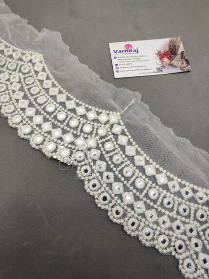 Varniart Cotton Work Lace Border for Saree, Dress, Dupatta & Blouse Decoration – 9 Meter Roll (White, Premium Quality) | E 1129