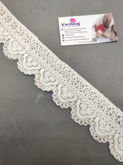 Varniart Cotton Work Lace Border for Saree, Dress, Dupatta & Blouse Decoration – 9 Meter Roll (White, Premium Quality) | E 1133