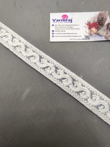 Varniart Cotton Work Lace Border for Saree, Dress, Dupatta & Blouse Decoration – 9 Meter Roll (White, Premium Quality) | E 1142
