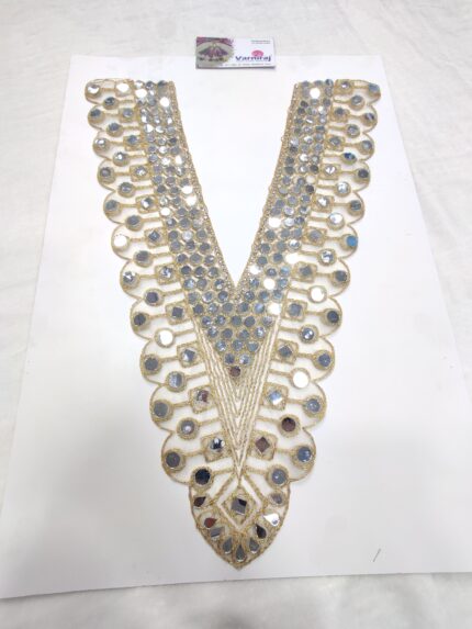 Designer Mirror Work V Neck Patch | Shisha Embroidered Kurti & Blouse Neck Appliqué | Ethnic Handwork Patch | E 1253