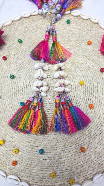 Premium Multicolor Shell & Tassel Handmade Latkan | Designer Beaded Hanging for Lehenga, Blouse, Saree & Bags | 2 Pis | L 319